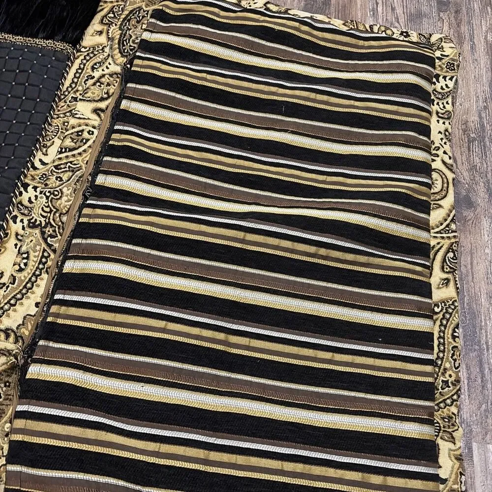 Arabella chenille damask decorative throw pillow Sham Set Black Brown & gold